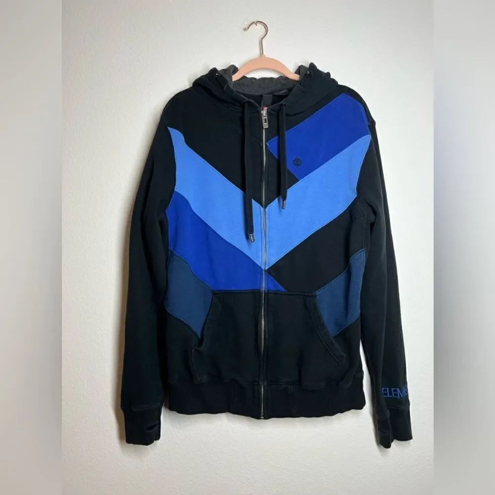 Element Full Zipped Colourblock Sweatshirt Hoodie Jacket Cotton Blue Size M